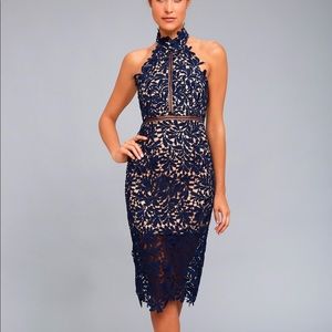 Navy Blue Midi Lace Dress